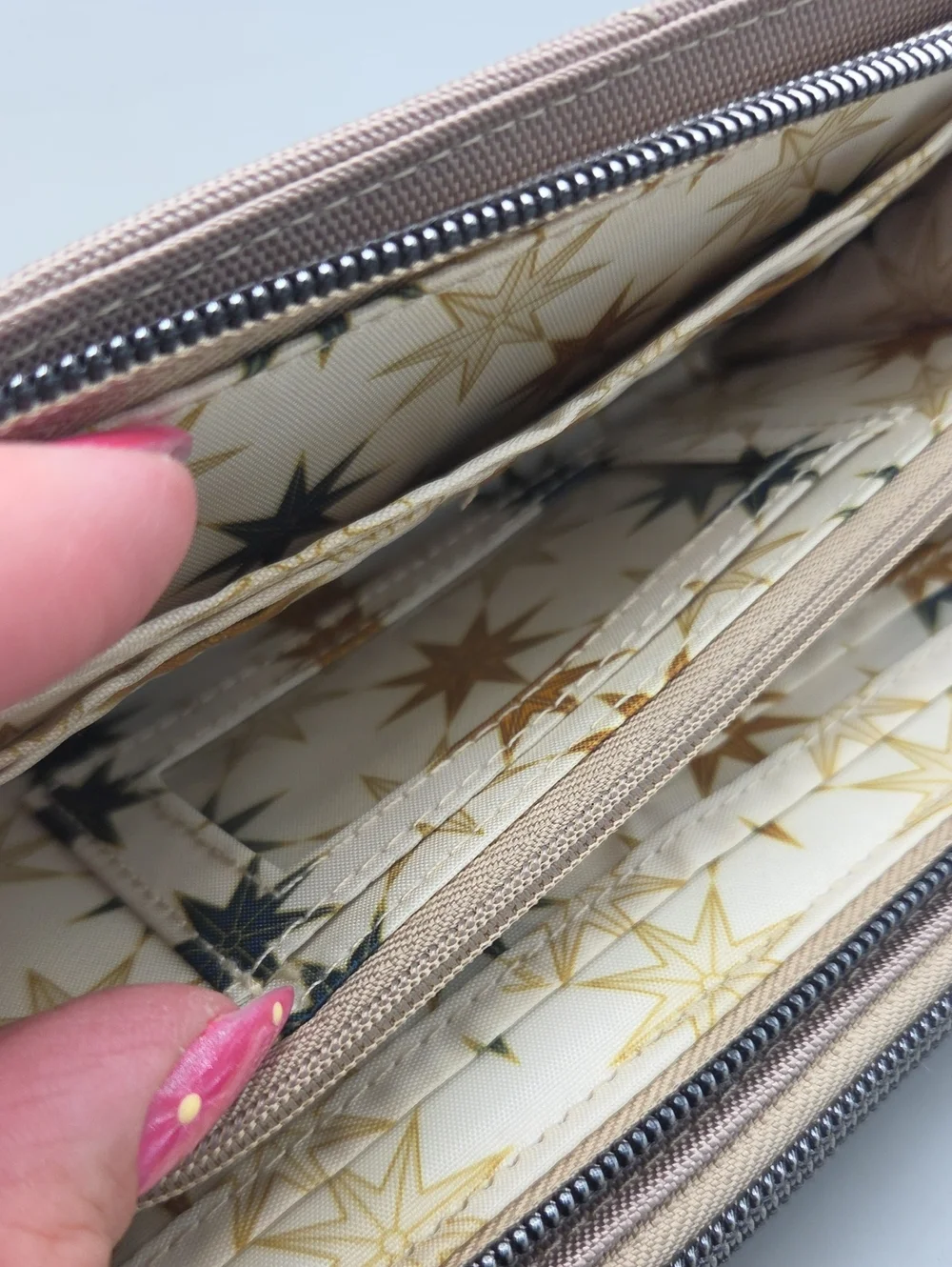 Lug Arabesque Ultra X Zip RFID Wallet in a sand Beige color